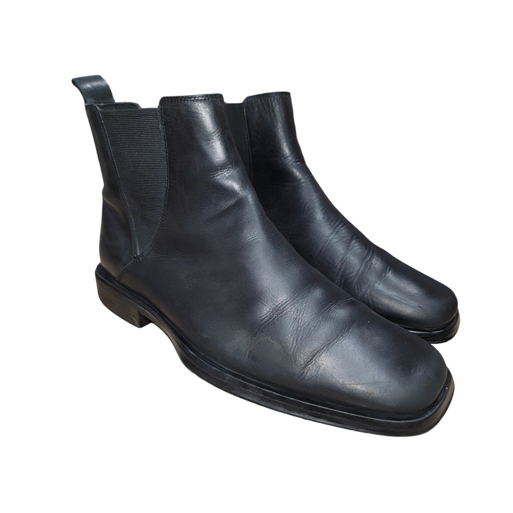 Alfani Men's Size 9.5 M Black Leather Square Toe Dress Chelsea Ankle Boots Gore
